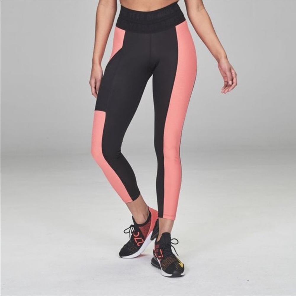 Year Of Ours Trainer Leggings Black/Coral SZ M EUC